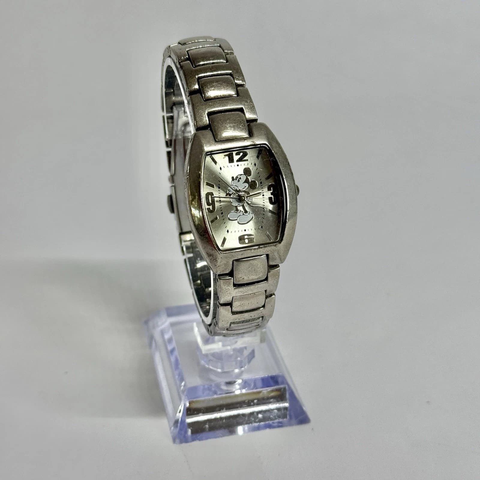 DISNEY Mickey Mouse Analog Quartz Silver Tone Women Vintage Watch W561 *WORKING