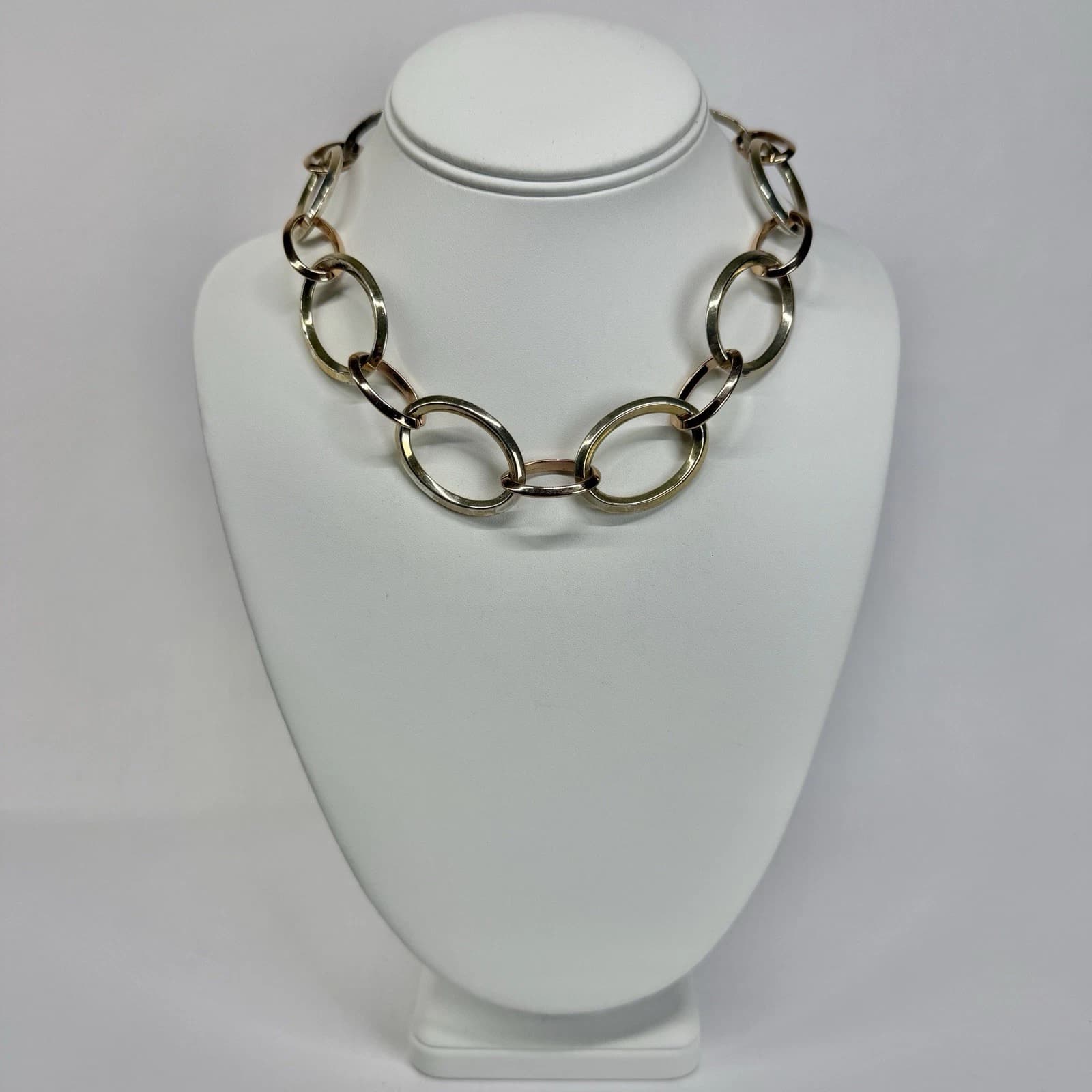 RALPH LAUREN Circle Link Silver Tone Vintage Necklace Jewelry N586