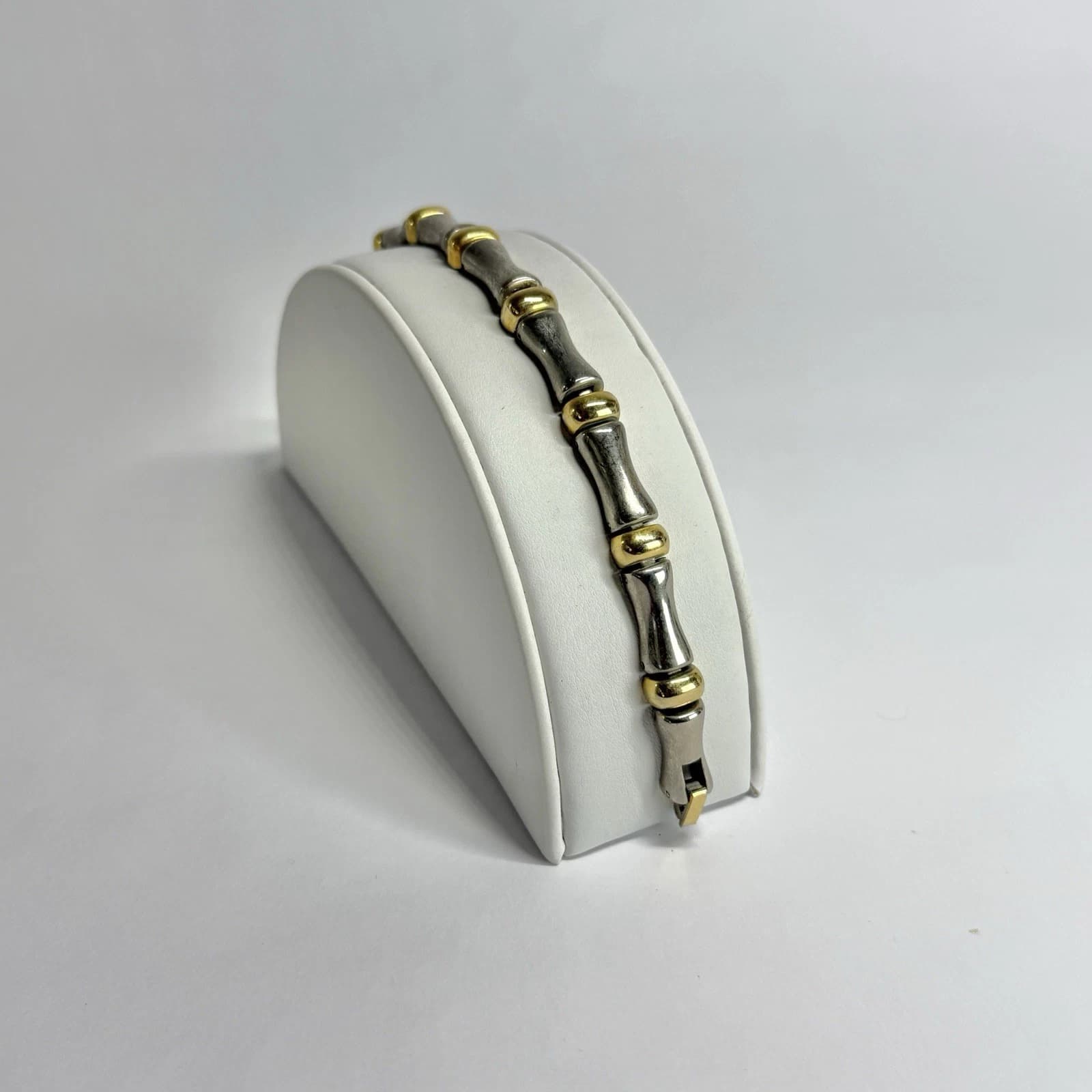 Elegant Bamboo Style Accented Links Two Tone Vintage Bracelet Jewelry Br222