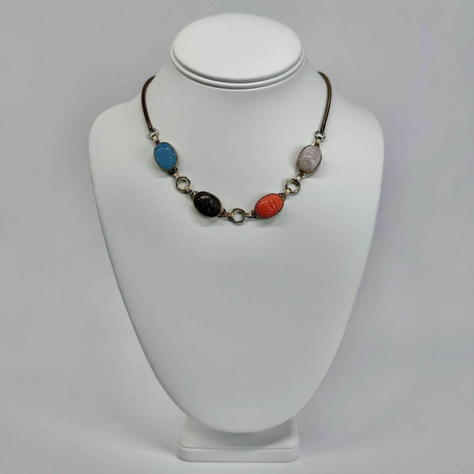 Elegant Multicolor Scarab Gold Tone Statement Vintage Necklace Jewelry N342
