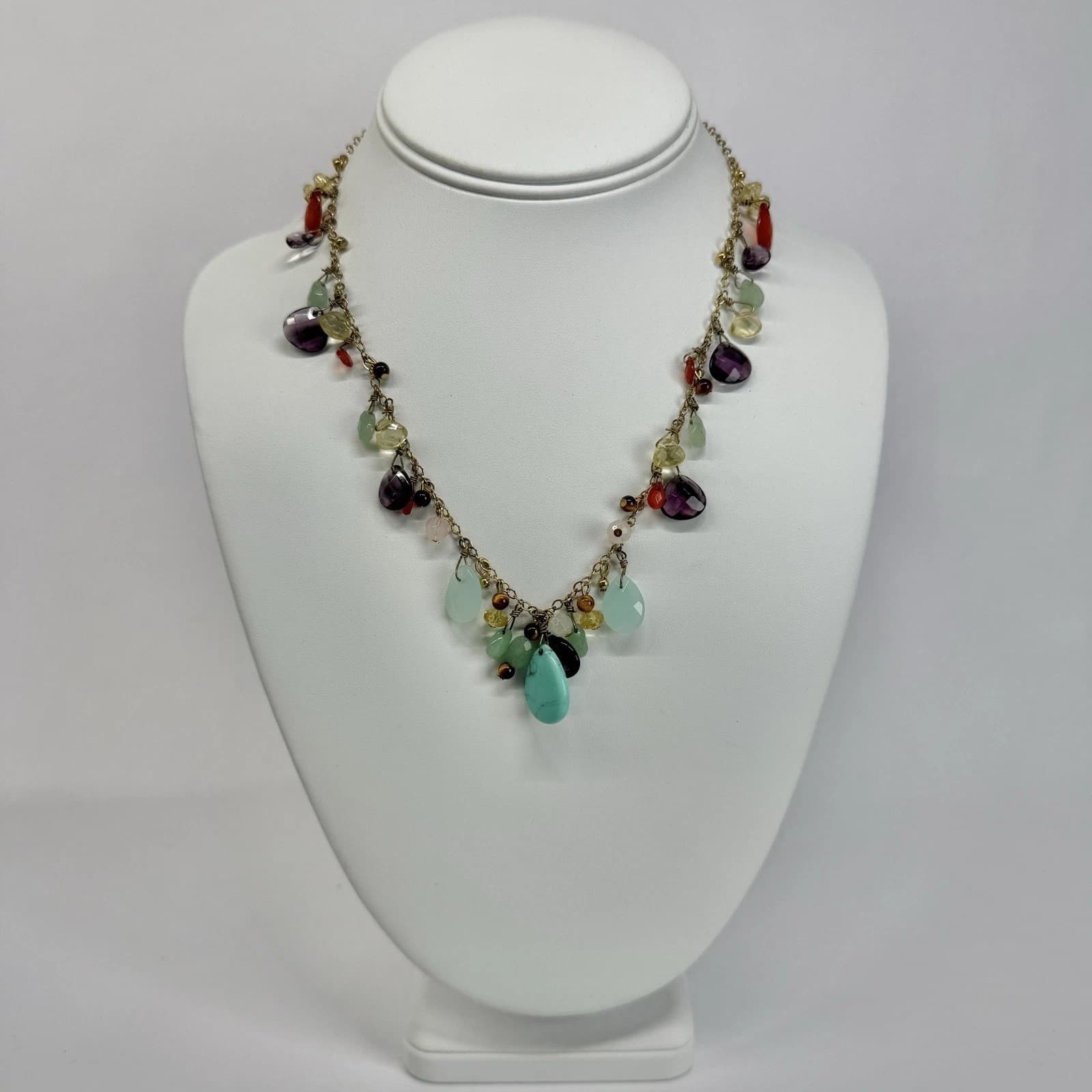 RALPH LAUREN Multicolor Faceted Bead Layered Bib Vintage Necklace Jewelry N453