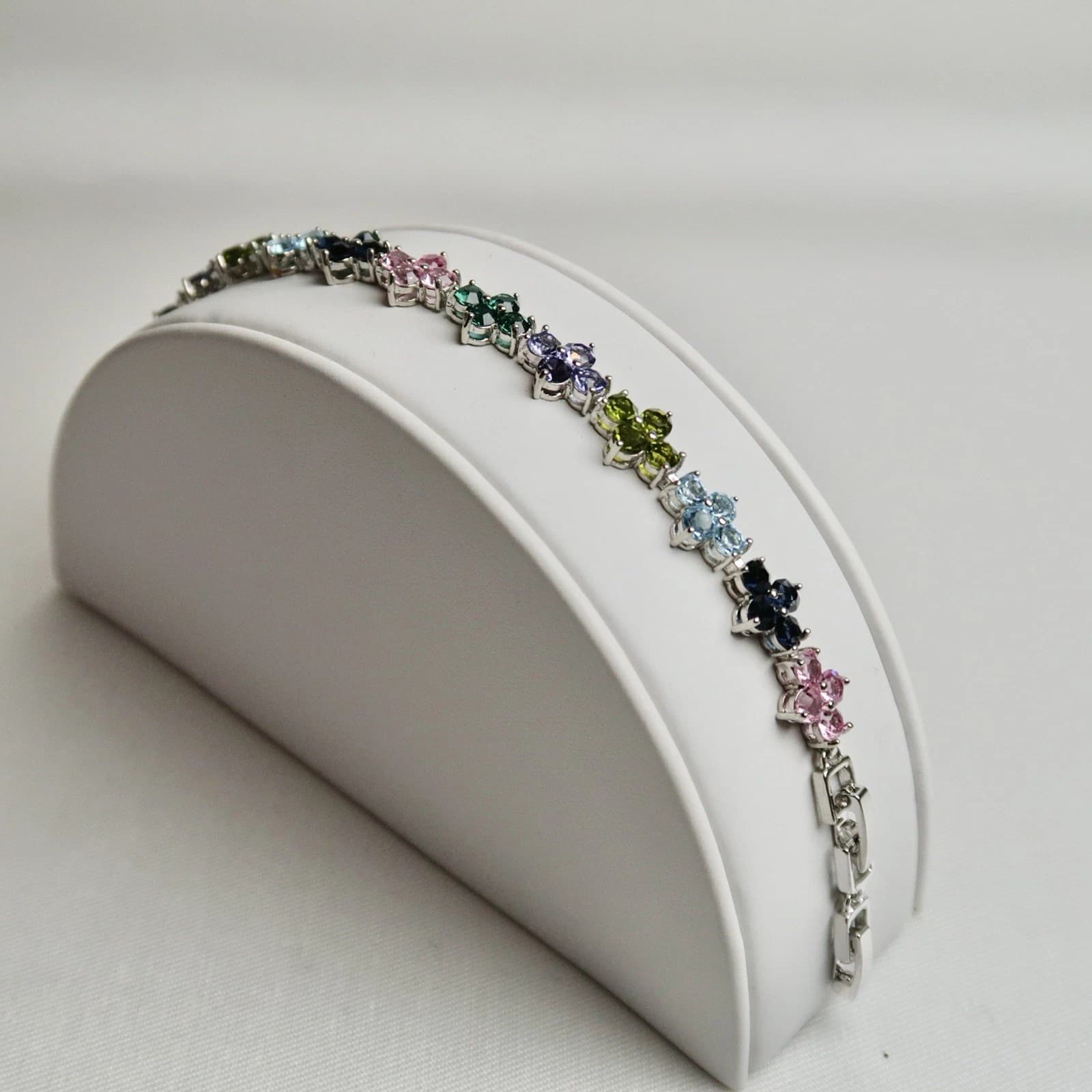 Elegant Multi Gemstone Floral Flower Silver Tone Vintage Bracelet Jewelry Br88
