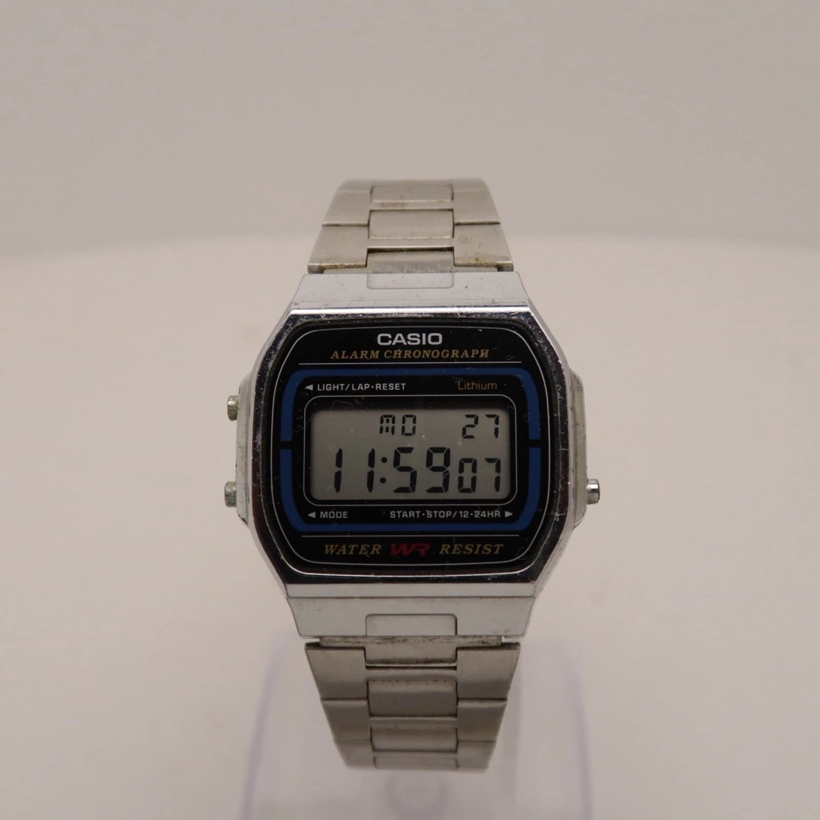 CASIO A164W Silver Tone Chrono Digital Quartz Men Vintage Watch W407 *WORKING