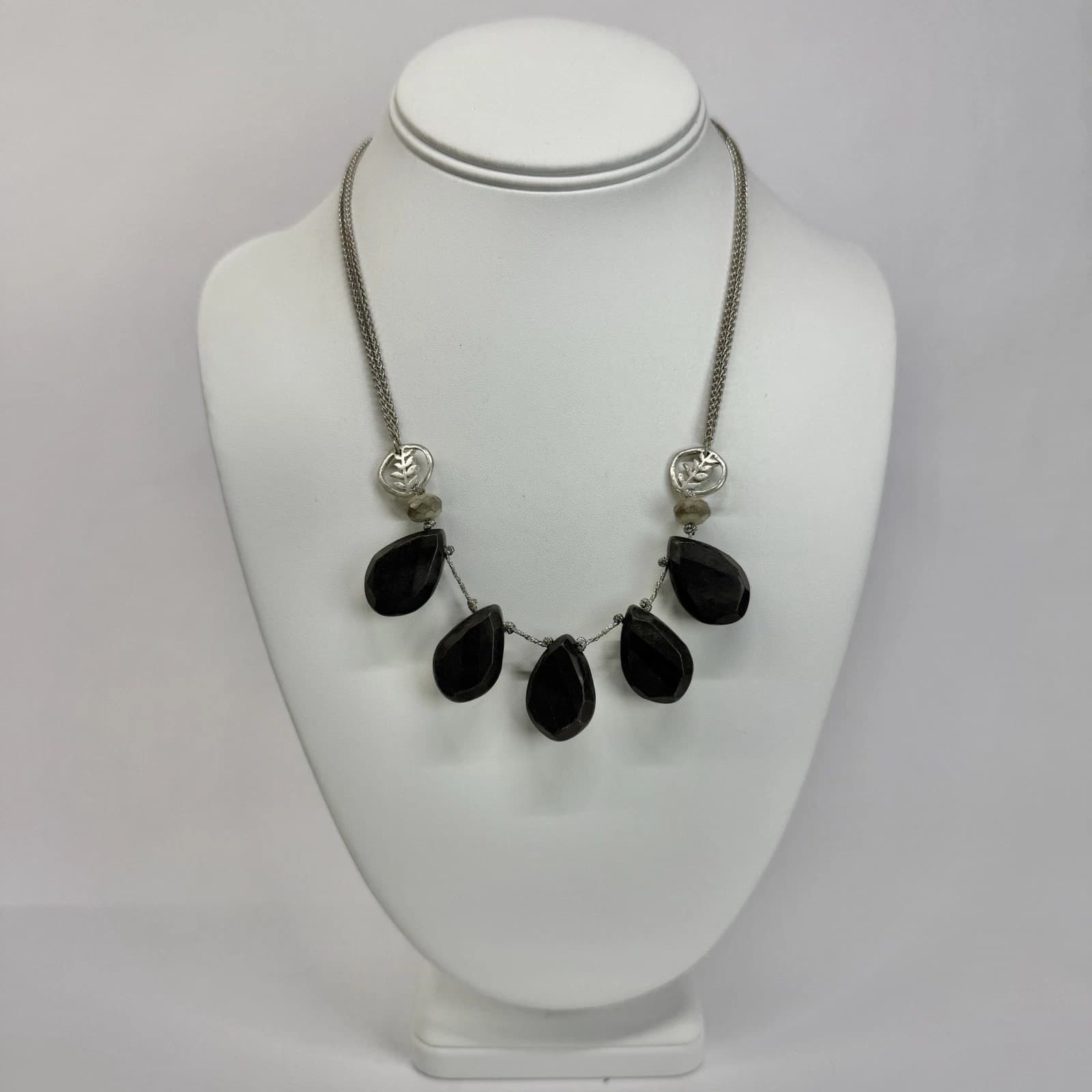 SIGRID OLSEN Teardrop Stones Bib Silver Tone Vintage Necklace Jewelry N580