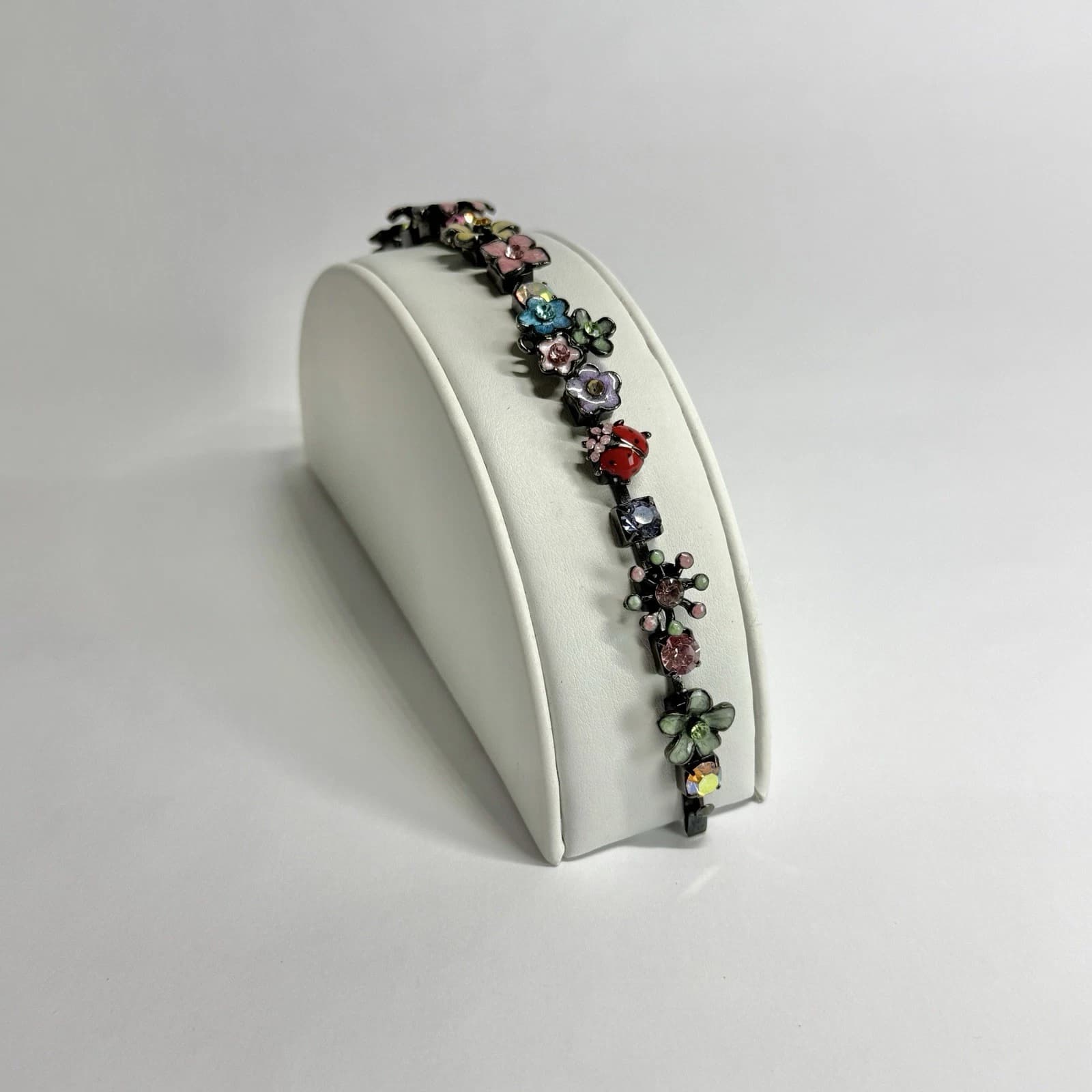 Elegant Floral Pastel Color Panel Silver Tone Vintage Bracelet Jewelry Br232
