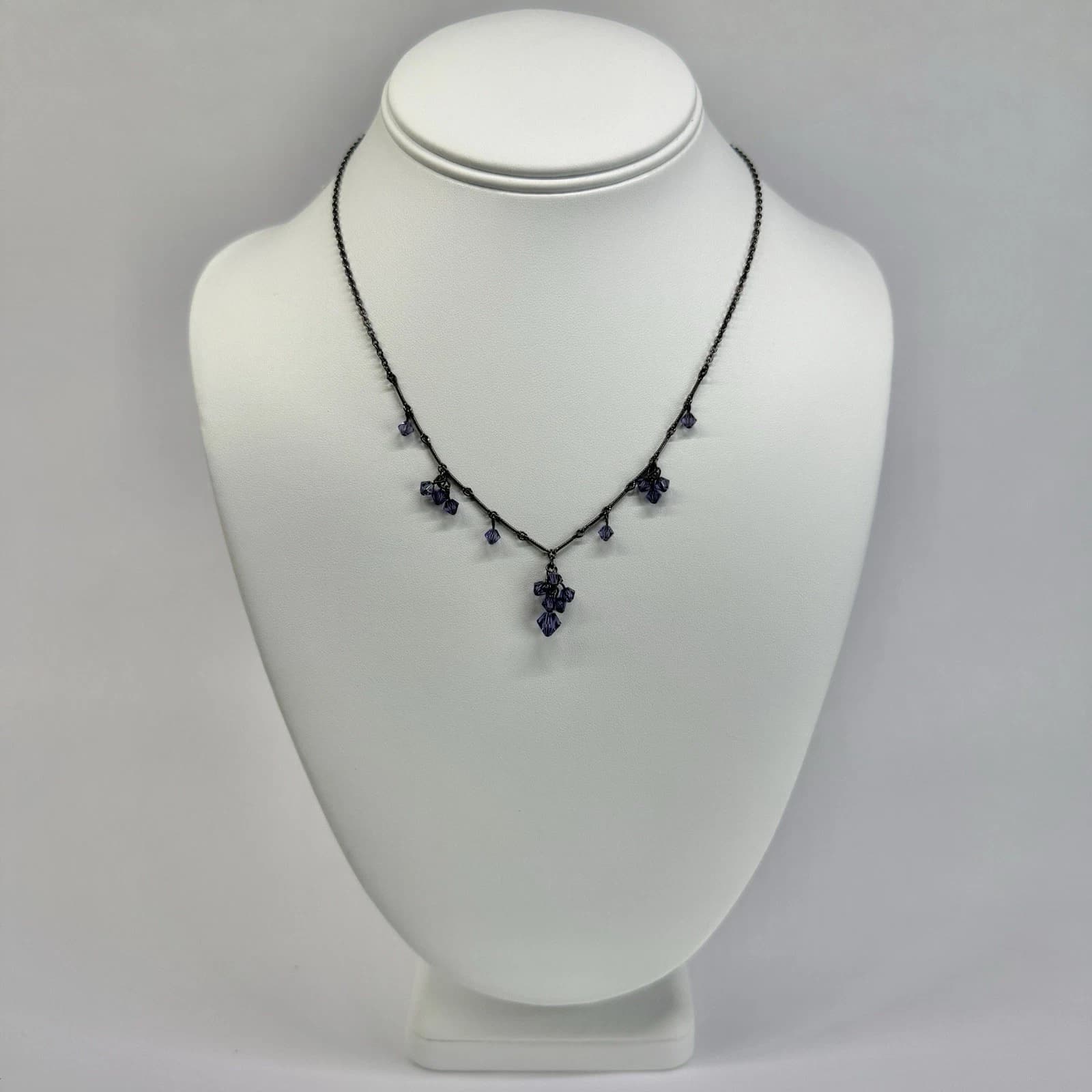 BELLAGIO USA Floral Crystal Dainty Y-Drop Silver Tone Vintage Necklace N673