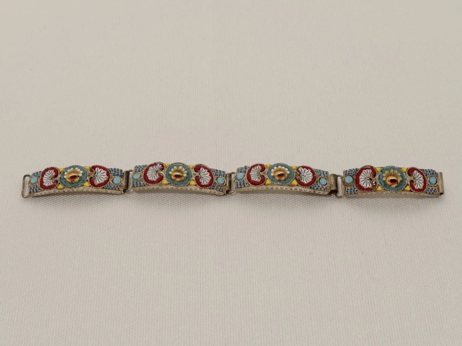 Italian Micro Mosaic 4-Panel Millefiori Vintage Bracelet Jewelry Br14