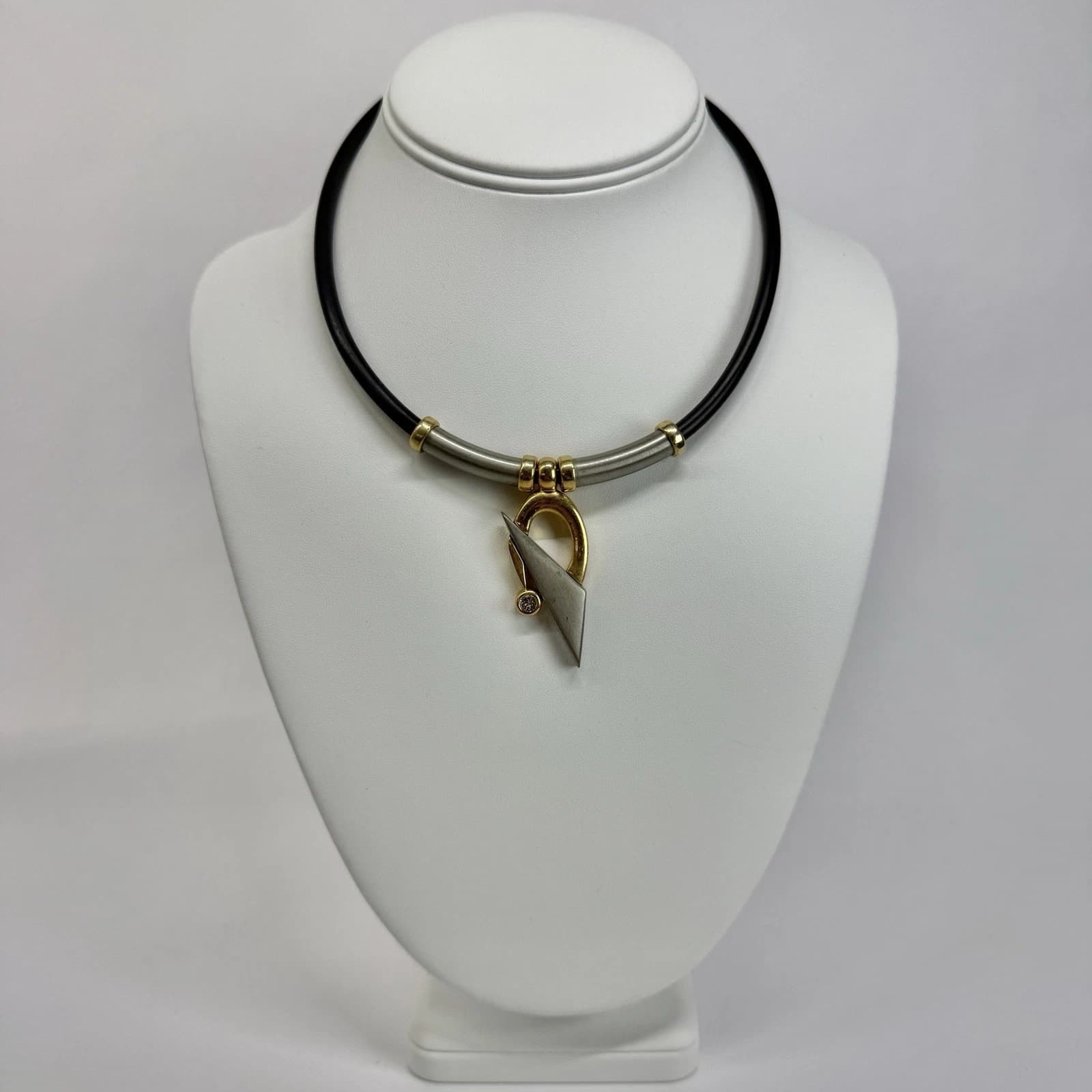 DAVID GRAU Modernist Geometric Pendant Two Tone Vintage Necklace Jewelry N403