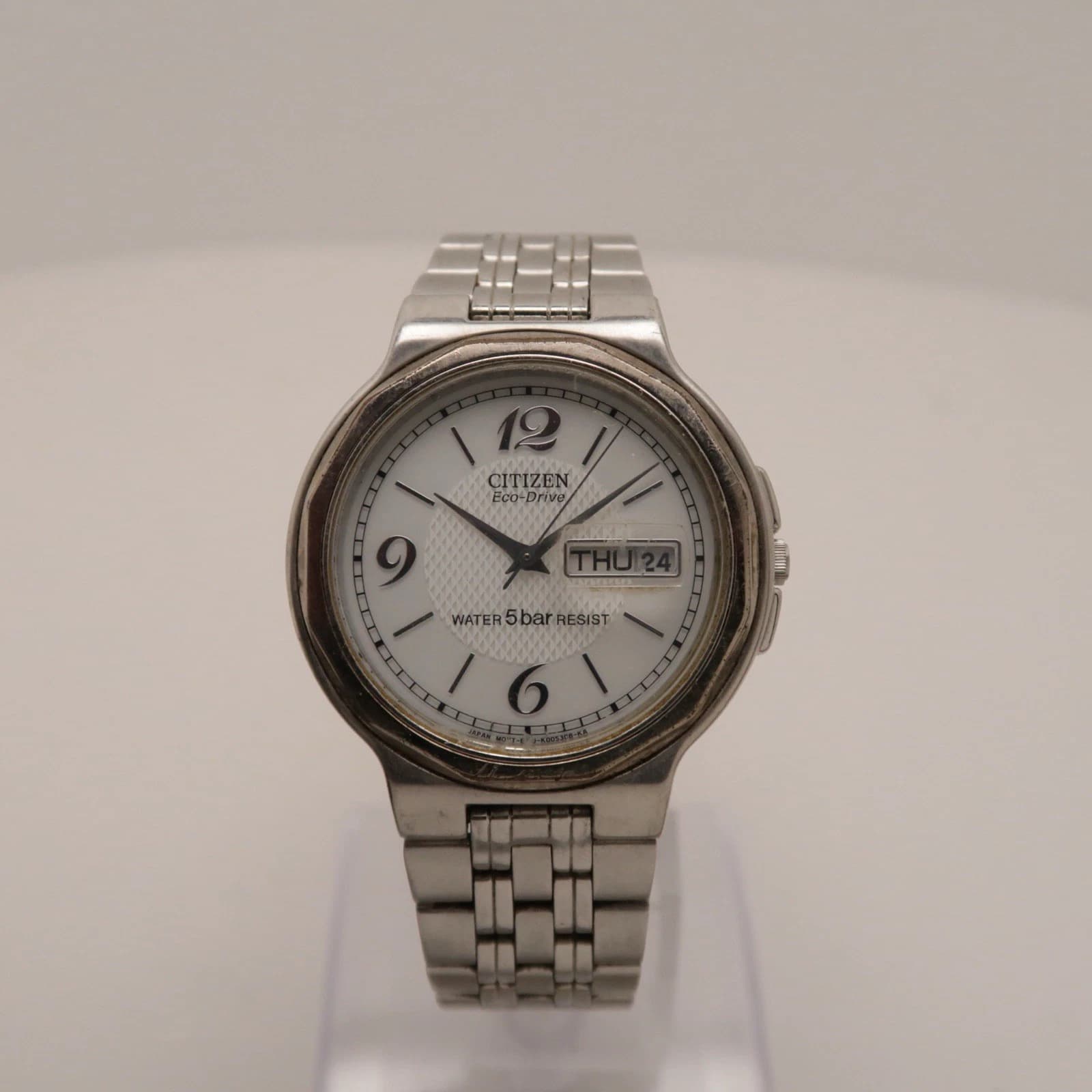CITIZEN Eco-Drive E100-K003334 Silver Tone Men Vintage Watch W313 *WORKING